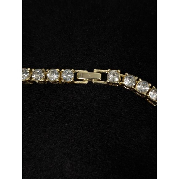 Gold Tone Rhinestone Baguette Tennis Necklace Initial Letter B Pendant BLING - Picture 11 of 14